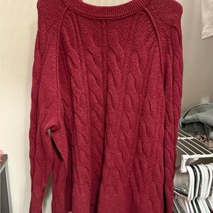 Aerie Rich Red Cable Knit Sweater